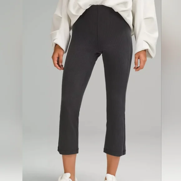 Lululemon Ribbed Softstreme Zip-Leg High-Rise Cropped Pant 25" Black Sz 2  NWT - Picture 2 of 11